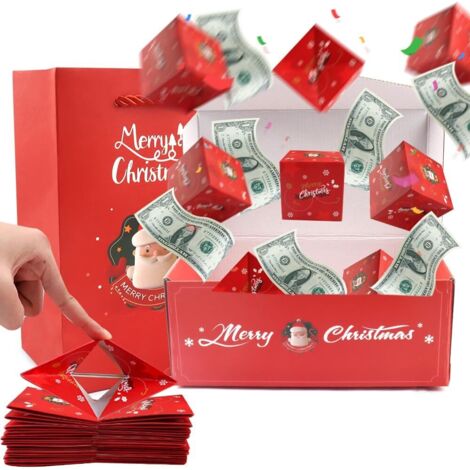 Hucha sorpresa explosiva de Navidad, caja de regalo explosiva, hucha sorpresa, sobre rojo plegable de Papá Noel para armar