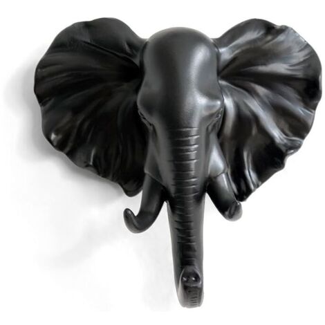 Gancho de pared individual con forma de cabeza de elefante, para abrigos y sombreros, resistente, rústico, decorativo, color negro (1/4)
