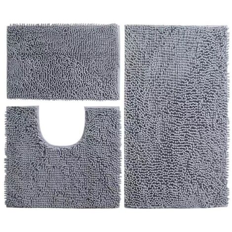 Juego de 3 alfombrillas de baño de chenilla gruesa, suave, absorbente y antideslizante.