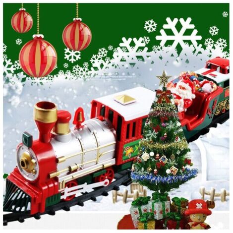 Tren Eléctrico Navideño - Sonido y Luz - Tren de Decoración Navideña con Vagón Animado y Rieles - Árbol de Papá Noel
