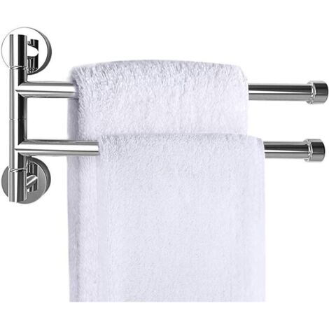 Toallero de pared de 2 brazos, 180°, barra de acero inoxidable, cromado (1/4)