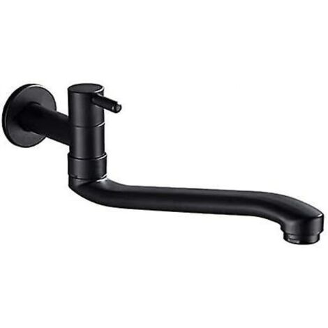 Grifo de fregadero de agua fría negro de pared para lavadora, fregona, piscina y jardín (36 cm)