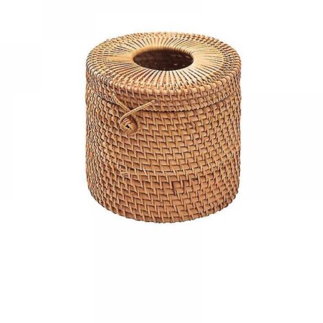 Portarrollos de papel higiénico cilíndrico de ratán - Portarrollos de papel higiénico decorativo de mimbre tejido, portarollos vintage para sala de estar, dormitorio, baño, mesa y hogar