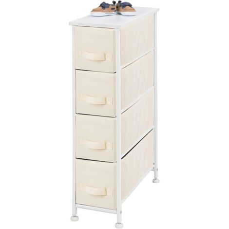 Cómoda de 4 cajones – Cajonera vertical de paneles de madera MDF para dormitorio, salón o recibidor – Armario de ropa de metal y tela – Color crema/blanco (1/4)