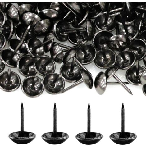 500 clavos para tapicería, resistentes, de 17 x 11 mm, de bronce, decorativos, estilo retro, para muebles, sofás, sillones, camas y sillas, decorativos vintage, color negro. (1/4)