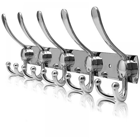 Perchero de pared de acero inoxidable con ganchos para abrigos, toallas y batas (plateado, 15 ganchos, 1 pieza) (1/4)