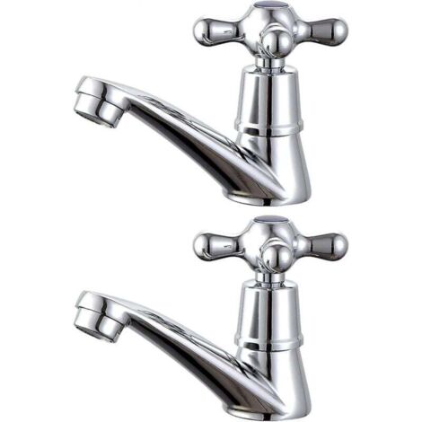 par de grifos de lavabo con manija en cruz para agua fría y caliente para baño.