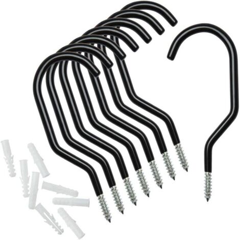 Paquete de 8 ganchos para colgar bicicletas, con revestimiento de goma, para techo, garaje, pared y techo, para herramientas multiusos (negro) (1/4)