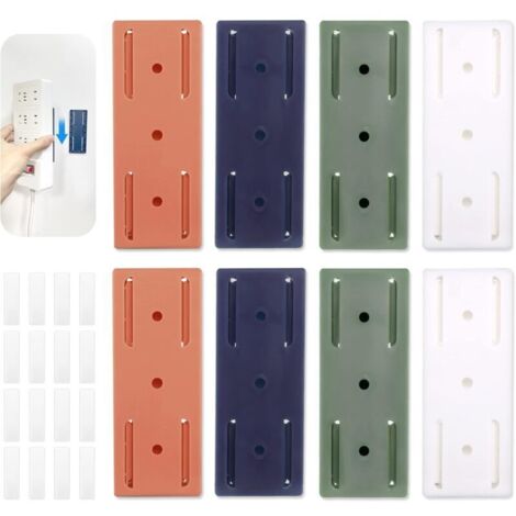 Soportes de enchufes autoadhesivos sin taladro, 8 piezas, montaje en pared, para regleta de enchufes, para router WiFi (1/4)