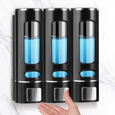 Set de 3 dispensadores de jabón de pared - 400 ml - Negro - Dispensador de jabón - Dispensador de lavavajillas - Lavabo - Dispensador de gel de ducha (1/4)