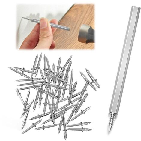 100 clavos de zócalo de doble cabeza sin costuras, sin dejar marcas, con herramienta de manga específica para clavos, para decoración del hogar