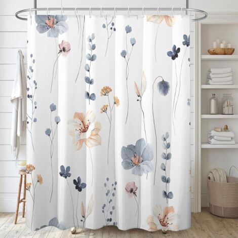 Cortinas de ducha con estampado floral de acuarela, cortinas de baño con estampado floral azul y beige, modernas y minimalistas, tela impermeable de 182 x 182 cm.