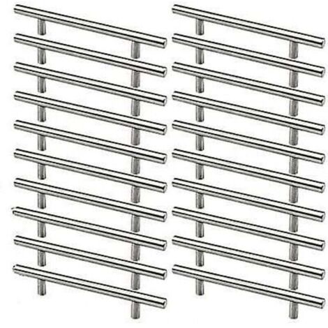 20 tiradores de acero inoxidable para armario de cocina, con espacio entre orificios de 128 mm, tiradores en T de acero cepillado para puerta de armario. (1/4)