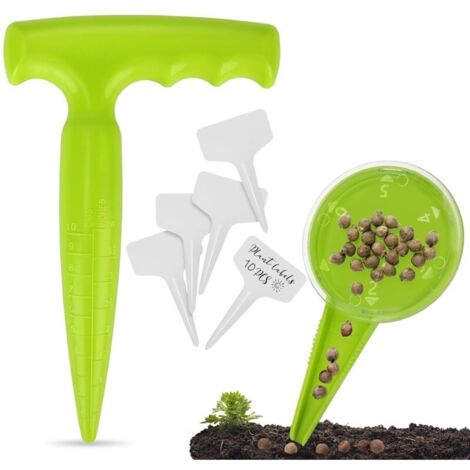 2 herramientas para plantar bulbos, sembradora de propagación, 10 etiquetas para huerto - Juego de sembradoras de bulbos para plantar - 17,53 x 10,92 x 2,49 cm