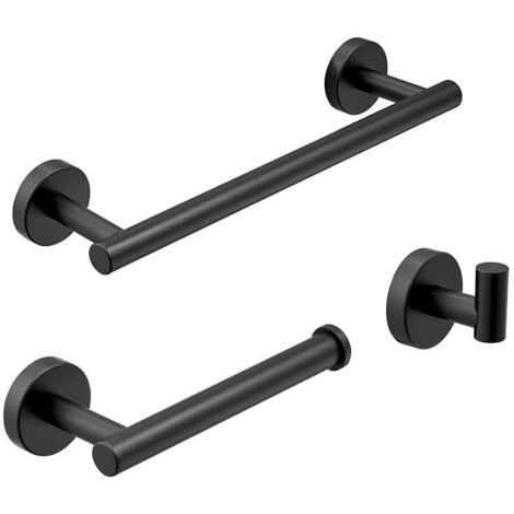 Accesorios de baño negro mate, portarrollos de papel higiénico/toallero de pared/gancho, 3 piezas