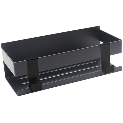 Caja de ducha sin perforación, jabonera de baño, jabonera de ducha, caja de ducha autoadhesiva, accesorios de ducha de almacenamiento de acero inoxidable con 2 ganchos, negro, 227,59 cm