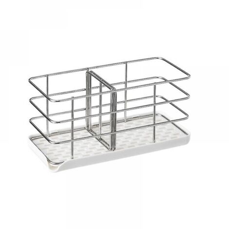 Organizador de fregadero, organizador de cocina, soporte para esponja con bandeja de drenaje, organizador de fregadero de cocina, organizador de cocina de acero inoxidable, plateado