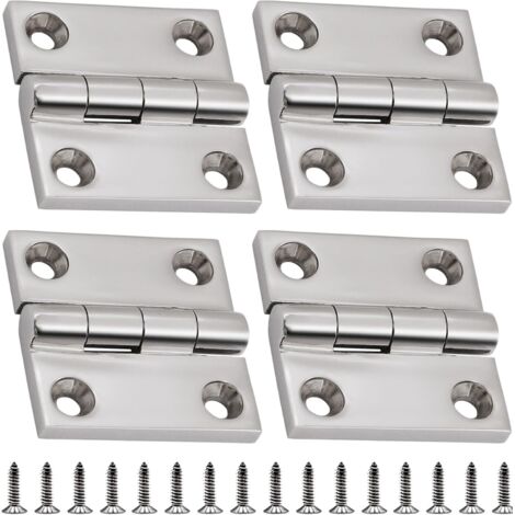 Bisagras de alto rendimiento fabricadas en acero inoxidable 316 resistente al agua de mar para escotillas de barcos (50 mm x 50 mm), paquete de 4, tornillos incluidos. (1/4)