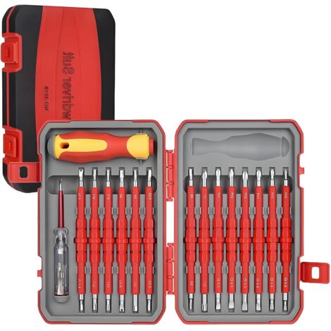 Juego de destornilladores aislados para electricistas: mango ergonómico, puntas magnéticas, duraderos para trabajos eléctricos, destornilladores para enchufes y tomas de corriente, multiherramienta (2 (1/4)