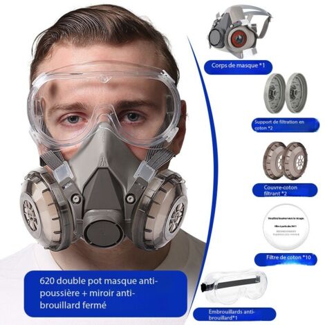 Mascarilla protectora industrial para polvo, lijado, procesamiento de carbón, construcción, filtración avanzada, comodidad, transpirabilidad, cara completa.