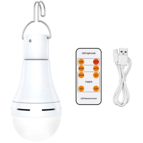 Bombilla recargable por USB con control remoto, bombilla LED de 7 W a batería, bombilla E27 táctil regulable con temporizador, bombilla de emergencia para acampar al aire libre con gancho