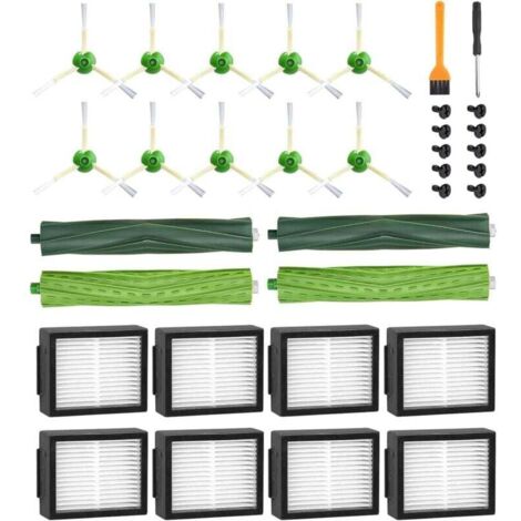 Repuestos para iRobot Roomba E5 E6 i7 i7+ i3 i3+ i4 i4+ i6 i6+ j7 j7+, Kits de accesorios de repuesto para Roomba Serie i/e/j, 4 cepillos de goma, 8 filtros HEPA, 10 cepillos laterales (1/4)