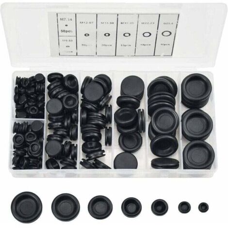 Kit de tapones de goma (170 piezas, 7 tamaños) para coche, manguera y bomba. Pasacables de goma con estuche organizador. (1/4)