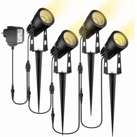 Luces de jardín, juego de 4 luces LED de estaca para jardín impermeables IP65 con enchufe blanco cálido - RW Jardín y piscina, decoración de estanques y jardines, iluminación de fuentes de estanques y