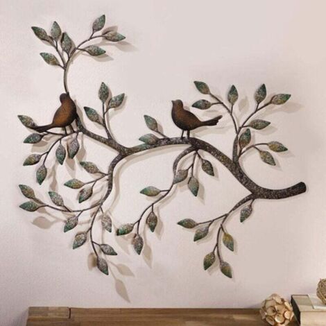 Otra decoración de pared: Escultura de metal colgante de pared de 58 x 48 cm, decoración de pared de pájaro, decoración de pared de hierro forjado retro, una pareja de enamorados en las ramas.