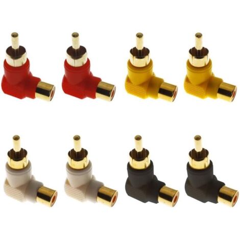 conectores RCA macho a RCA hembra chapados en oro, adaptadores de ángulo recto de 90 grados (4 colores) (1/4)