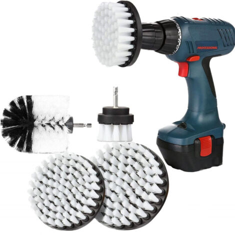 Juego de 4 cepillos de limpieza para taladros: cepillo giratorio de 5 cm, 8,9 cm, 10 cm y 12,7 cm para taladros eléctricos, cepillo de cerdas suaves para alfombras (blanco) (1/4)