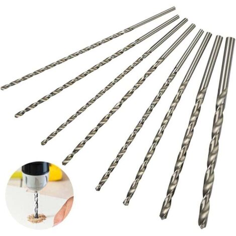 Juego de 8 brocas extralargas de 200 mm, brocas de acero de alta velocidad, vástago recto con diámetros de 4 mm, 4,2 mm, 4,5 mm, 5 mm, 5,2 mm, 6 mm, 8 mm y 10 mm, herramienta para taladrar madera.