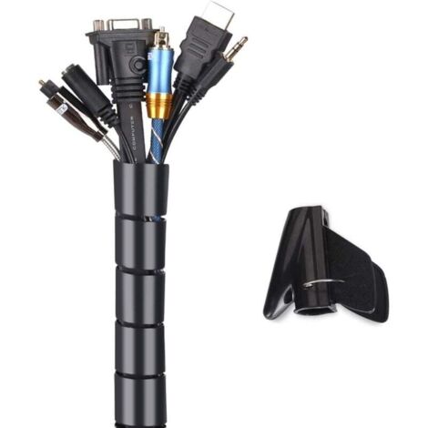 Manguito organizador de cables, 2 m, flexible, para organizar y ocultar cables de TV y PC, para el hogar y la oficina, 2 m - 22 mm de diámetro, color negro
