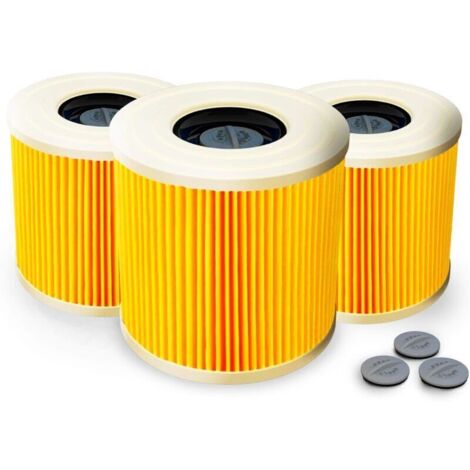 Juego de 3 filtros de cartucho + 3 tornillos de bloqueo adicionales - Para aspiradoras Kärcher WD3 Premium WD2 WD3 WD 3 MV3 WD 3 P - Kit de extensión reemplaza 6.414-552.0, 6.414-772.0 (1/4)