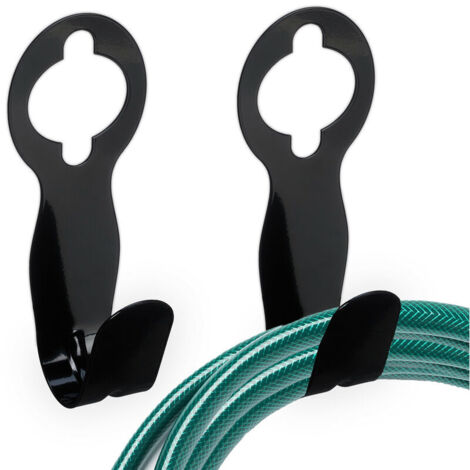 Soporte de pared o grifo, juego de 2, soporte para manguera de jardín, para mangueras de hasta 30 m, 23 x 9 x 9 cm, negro (1/4)