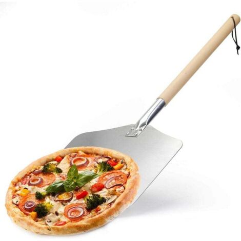 Pala de pizza de aluminio, horno de pizza con mango largo de madera antideslizante, aluminio extraíble (1/4)