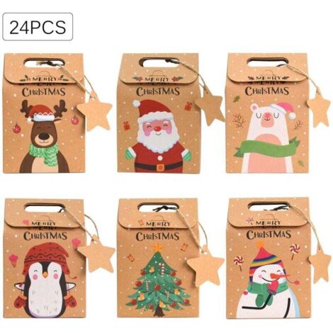 24 cajas/bolsas de regalo navideñas (9,46 x 14 cm), bolsas de regalo navideñas de papel kraft, cajas de regalo navideñas de papel kraft, bolsas de regalo navideñas para envolver regalos, dulces, choco