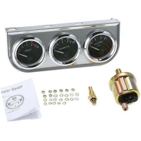 Medidor de presión de aceite de 52 mm, Celsius, temperatura del agua, voltímetro, cromado, kit 3 en 1, medidor para coche y motocicleta, esfera negra