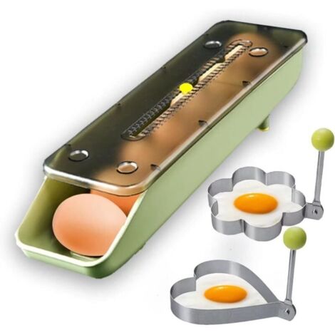 Caja de huevos para refrigerador, caja de almacenamiento de huevos automática con 2 anillos para huevos, caja de almacenamiento de huevos, bandeja de huevos para el hogar (1/4)