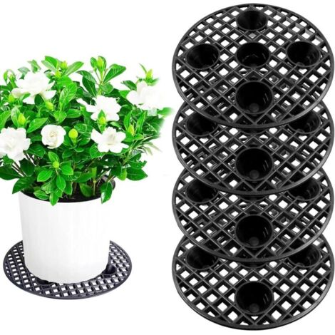 Almohadilla de malla para elevadores de macetas - Esterilla de drenaje redonda de plástico para macetas de bonsái de interior y exterior, protección del suelo, diámetro: 20 cm, 4 unidades