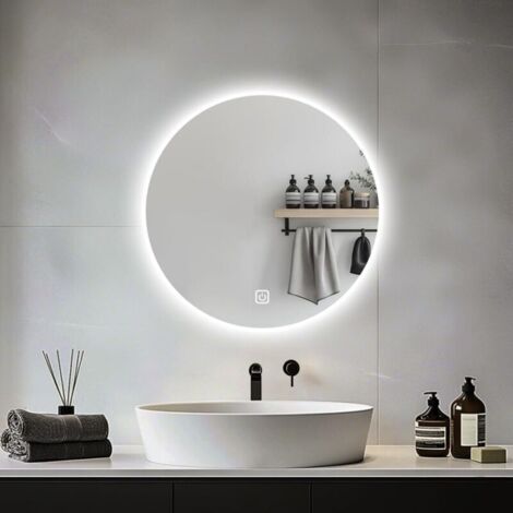 Espejo de baño LED redondo de 50 cm para lavabo con luces retroiluminadas para ducha y afeitado, montaje en pared, antivaho, iluminación de 3 colores, IP54