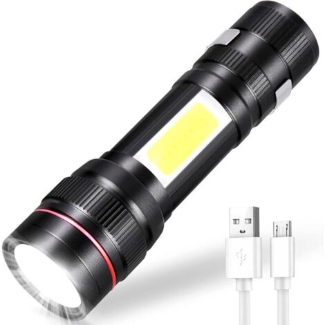 Linterna LED recargable, 800 lúmenes, 3 modos y zoom, portátil, COB, táctica, para niños, ideal para regalo, camping, senderismo, emergencias, talleres y cortes de luz (1 unidad) [Clase de eficiencia (1/4)