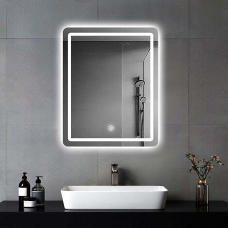 Espejo de pared para baño con iluminación, espejo con luz LED, interruptor táctil y 3 colores regulables (60 x 40 cm) [Clase energética E]