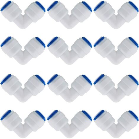 12 accesorios para filtros de agua RO de 1/4 de pulgada y 90 grados de ángulo recto, boquillas de acoplamiento rápido para conectar tuberías de agua y mangueras de refrigerador. (1/4)