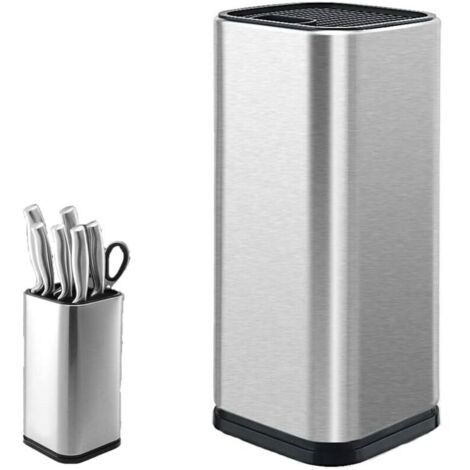 Bloque de cuchillos, soporte de acero inoxidable para cuchillos de cocina, soporte cuadrado para cuchillos y tijeras (cuadrado) (1/4)