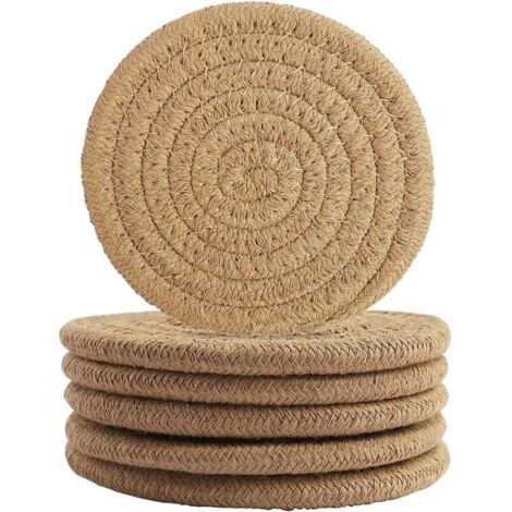 Posavasos de color café, posavasos redondos tejidos de 11,5 cm, posavasos tejidos que absorben el agua, posavasos resistentes al calor