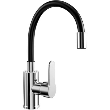 Grifo mezclador para fregadero de cocina con caño flexible, grifo de cocina negro, grifo mezclador flexible giratorio de 360°, grifo de cocina flexible (1/4)