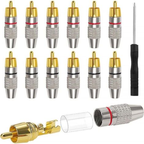 12 conectores RCA macho, adaptador de audio/vídeo RCA, para multimedia y CCTV (6 negros + 6 rojos) (1/4)