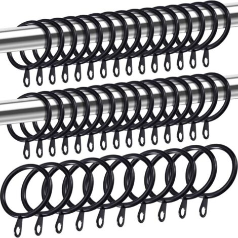 Anillos de cortina de metal, anillos para colgar cortinas y varillas, anillos de ojal deslizantes drapeados de 30 mm de diámetro interior (negro, paquete de 40) (1/4)
