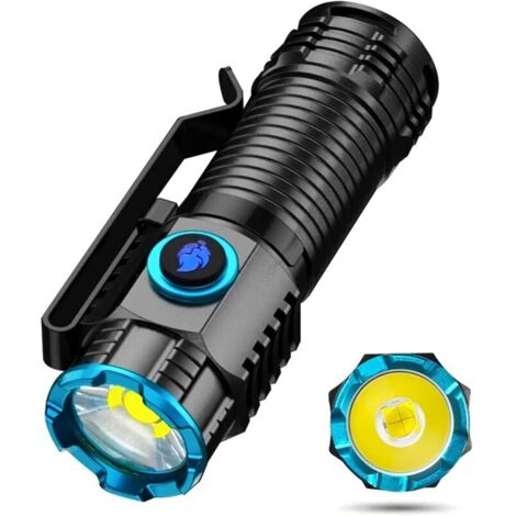 Mini linterna LED recargable por USB, 1000 lúmenes, resistente al agua, 4 modos, potente linterna táctica militar para camping [Clase energética A+++] (1/4)